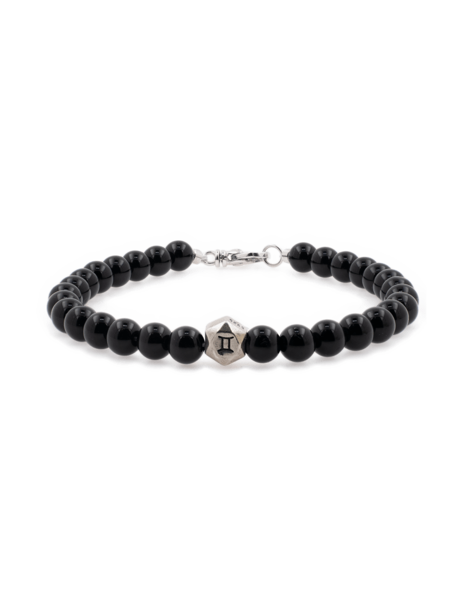 Black Onyx Bracelet with Sterling Silver Zodiac Spacer Beads for Men– 6mm