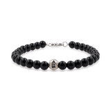 Black onyx bracelet with sterling silver zodiac bead for men, 6mm beads, designed for protection and strength.
