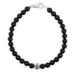 Black onyx bracelet with 6mm beads and sterling silver zodiac spacer beads for men.