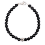 Black onyx bracelet with 6mm beads and sterling silver zodiac spacer beads for men.