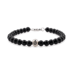 Black onyx bracelet with sterling silver zodiac spacer beads for men, featuring 6mm beads for strength and protection.