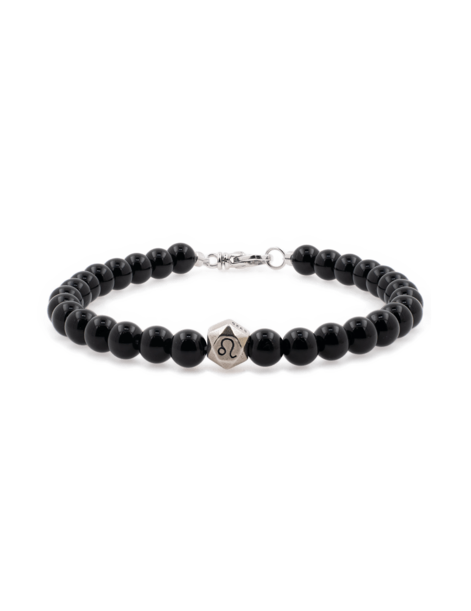 Black Onyx Bracelet with Sterling Silver Zodiac Spacer Beads for Men– 6mm