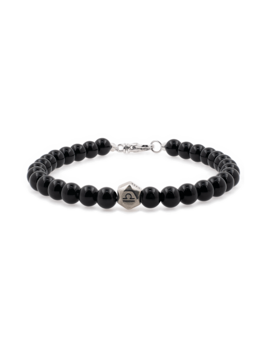 Black Onyx Bracelet with Sterling Silver Zodiac Spacer Beads for Men– 6mm