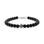 Black onyx bracelet for men with 6mm beads and sterling silver zodiac spacer beads, designed for protection and strength.