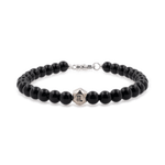 Black onyx bracelet with sterling silver zodiac spacer beads for men, 6mm beads for strength and protection.