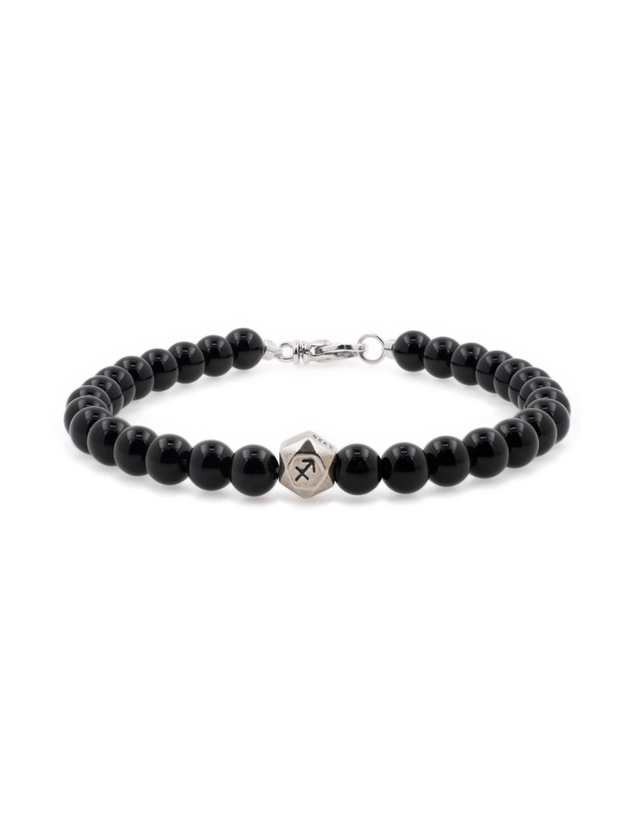 Black Onyx Bracelet with Sterling Silver Zodiac Spacer Beads for Men– 6mm