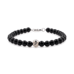 Black onyx bracelet with sterling silver zodiac spacer beads for men, handcrafted and designed for strength.
