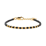 Black Tourmaline Faceted Dainty Bracelet with Gold-Plated S925 Bead(2×2mm)