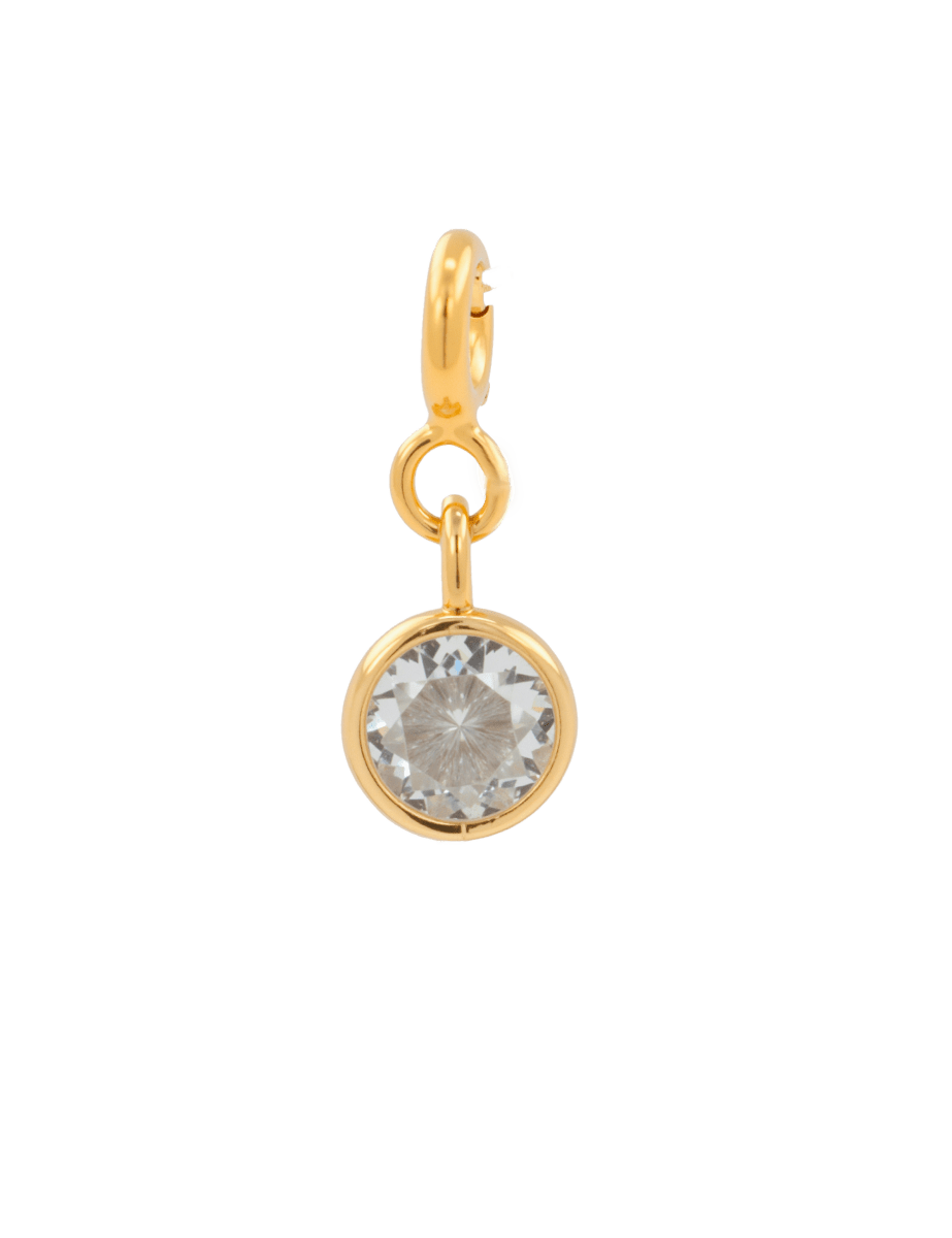 Gold charm featuring a transparent zircon, symbolizing blessings and positivity, perfect for Aries enthusiasts.
