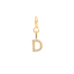 Gold zircon letter charm 'D' on a delicate chain, perfect for personalized jewelry and self-expression.