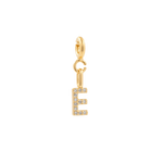 Zircon letter charm 'E' in gold finish, a symbol of personal expression and individuality.
