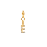 Zircon letter charm 'E' in gold finish, a symbol of personal expression and individuality.
