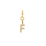 Gold zircon letter charm 'F' featuring a sleek design, perfect for personal expression and stylish jewelry.