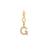 Gold letter 'G' charm with sparkling zircon stones, perfect for personal expression and style.