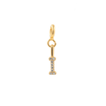 Gold letter 'I' charm adorned with sparkling zircon stones, perfect for personal expression and individuality.