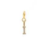 Gold letter 'I' charm adorned with sparkling zircon stones, perfect for personal expression and individuality.