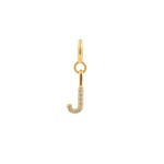 Zircon letter charm 'J' in gold, showcasing sparkling zircon stones for a personalized statement piece.