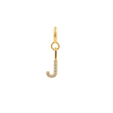 Zircon letter charm 'J' in gold, showcasing sparkling zircon stones for a personalized statement piece.