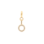 Zircon Letter Charm in gold with sparkling zircon stones, showcasing a unique circular design for personal expression.