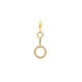 Zircon Letter Charm in gold with sparkling zircon stones, showcasing a unique circular design for personal expression.