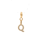 Gold letter Q charm necklace adorned with sparkling zircon stones for personal expression and style.