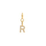 Zircon letter charm 'R' in gold, sparkling with zircon stones for personal expression and style.