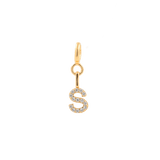 Zircon letter charm 'S' in gold with sparkling stones, perfect for personal expression and statement jewelry.