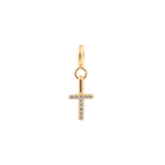 Gold cross charm with zircon stones, symbolizing faith and elegance, perfect for adding a personal touch to any jewelry collection.