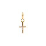 Gold cross charm with zircon stones, symbolizing faith and elegance, perfect for adding a personal touch to any jewelry collection.