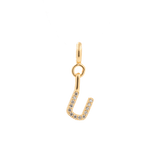 Gold zircon letter charm 'U' featuring a sleek design and sparkling stones for personal expression.