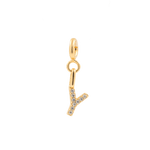 Gold zircon letter charm in 'Y' design, showcasing sparkling stones, perfect for personal expression and individuality.