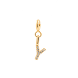 Gold zircon letter charm in 'Y' design, showcasing sparkling stones, perfect for personal expression and individuality.