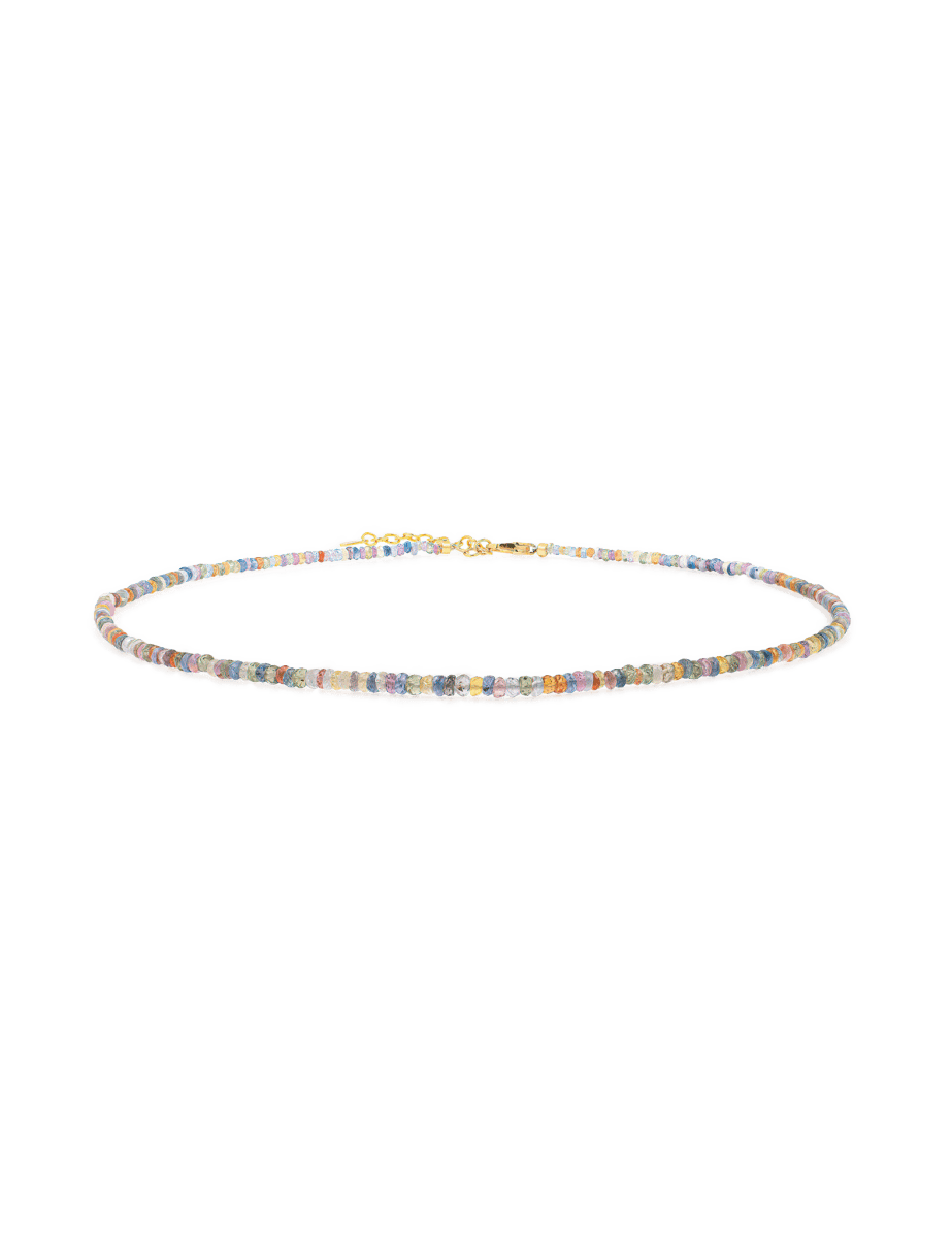 Blessing Rainbow Sapphire Dainty Necklace featuring 3mm faceted Rainbow Sapphire beads for creativity and emotional healing.