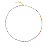 Blessing Rainbow Sapphire Dainty Necklace with 3mm faceted beads, promoting emotional healing and creativity.