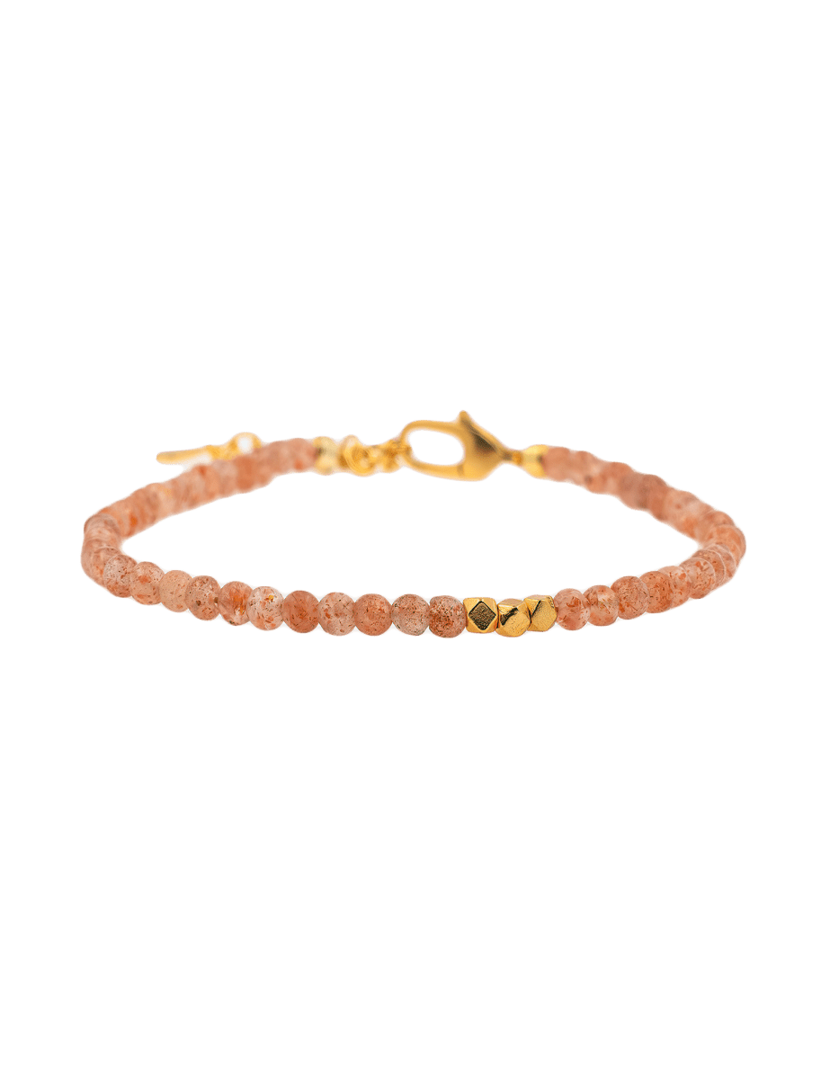 Blessing Sunstone dainty bracelet with silver spacer beads, promoting joy and confidence.