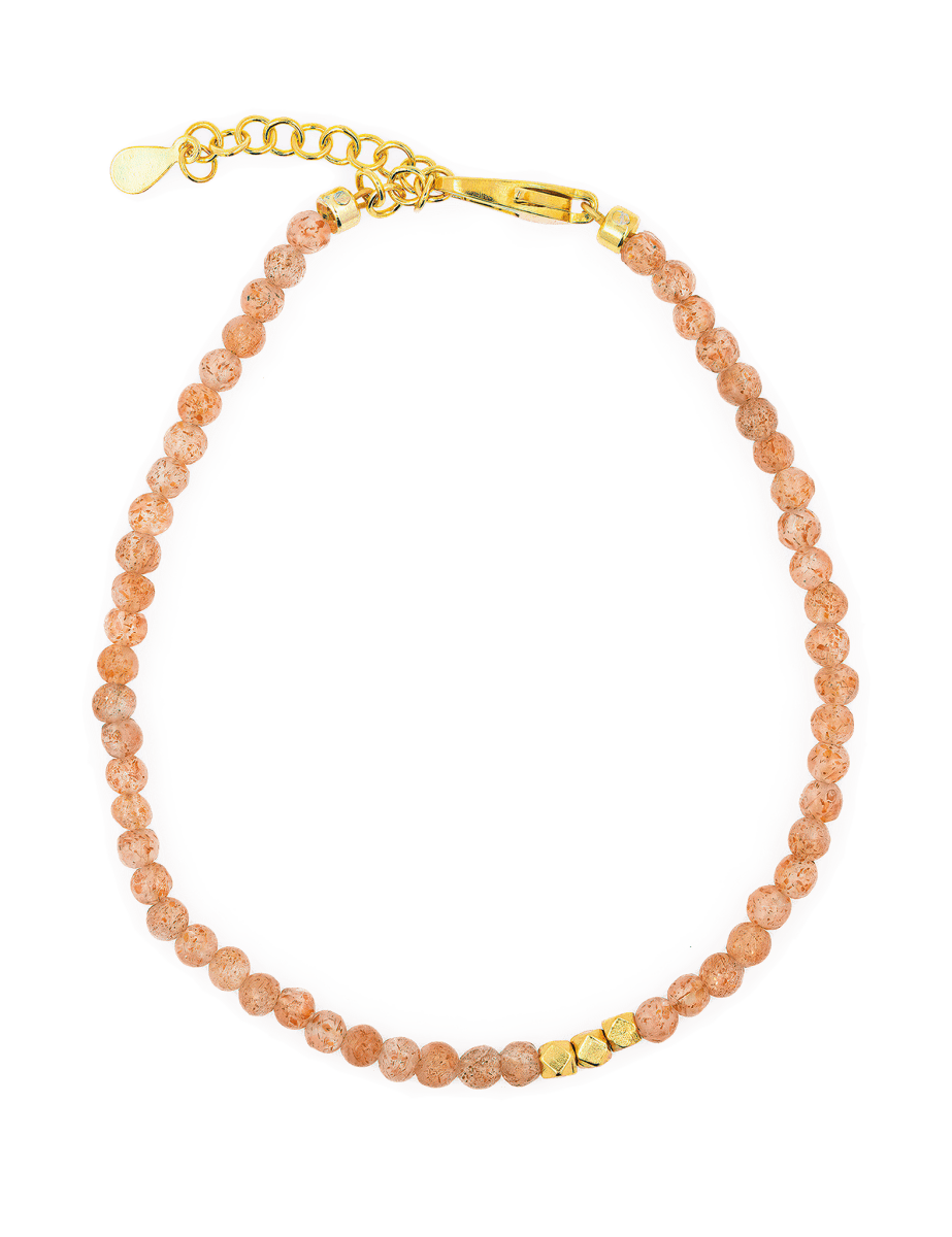 Blessing Sunstone dainty bracelet with 3mm silver spacer beads, symbolizing joy and personal power.