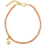 Dainty Sunstone bracelet with star charm and sterling silver clasp, representing joy and personal power.