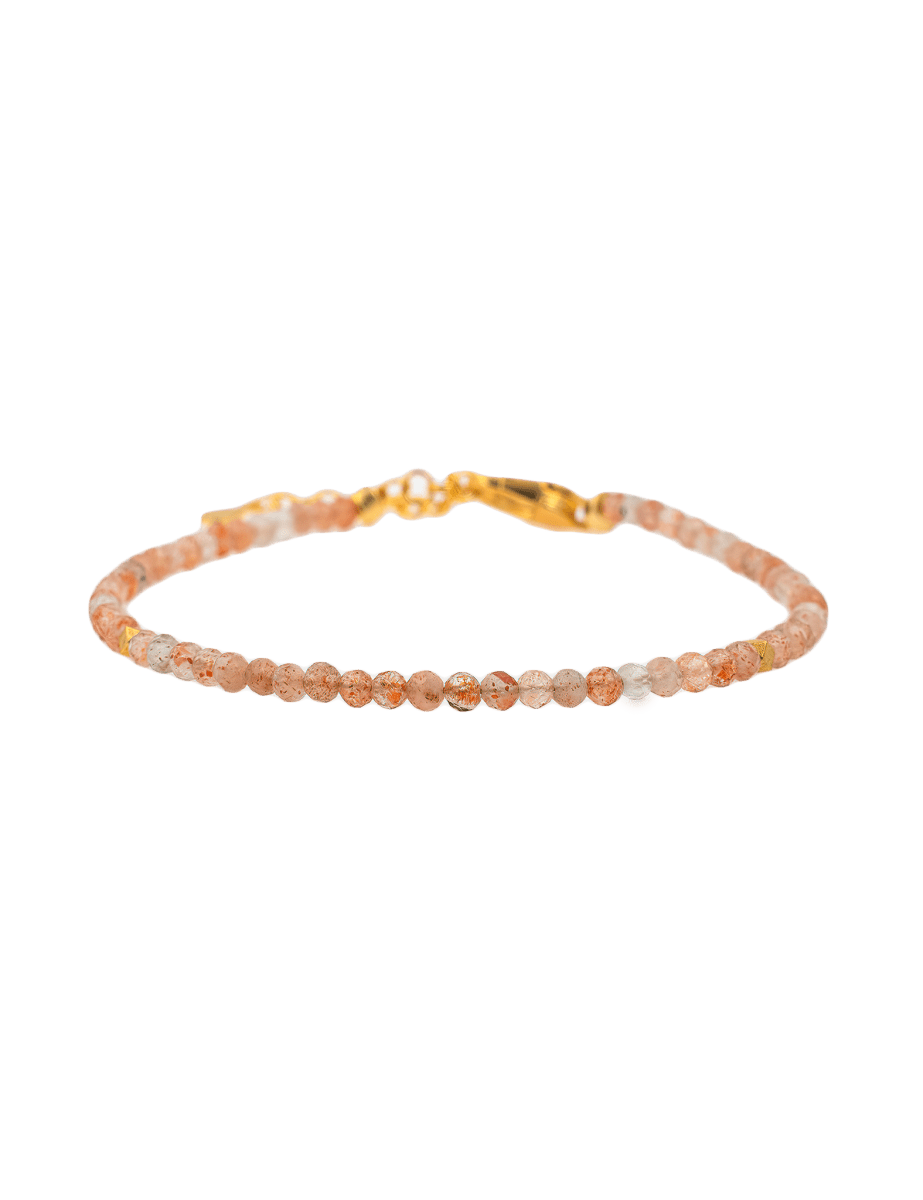 Dainty Sunstone bracelet featuring faceted beads and gold clasp for joy, confidence, and emotional strength.