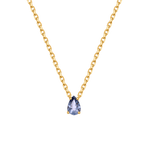 December tanzanite birthstone necklace featuring a pear-cut stone in gold-plated sterling silver chain.