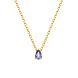 December tanzanite birthstone necklace featuring a pear-cut stone in gold-plated sterling silver chain.