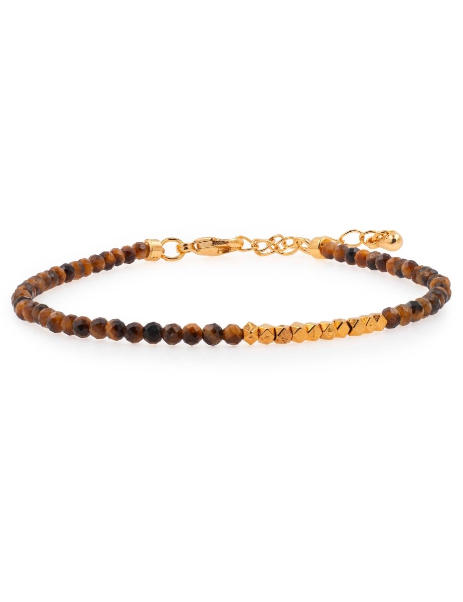 BEAMMORE Yellow Tiger's Eye Beaded Sterling Silver Bracelet – Beaded Gemstone Jewelry