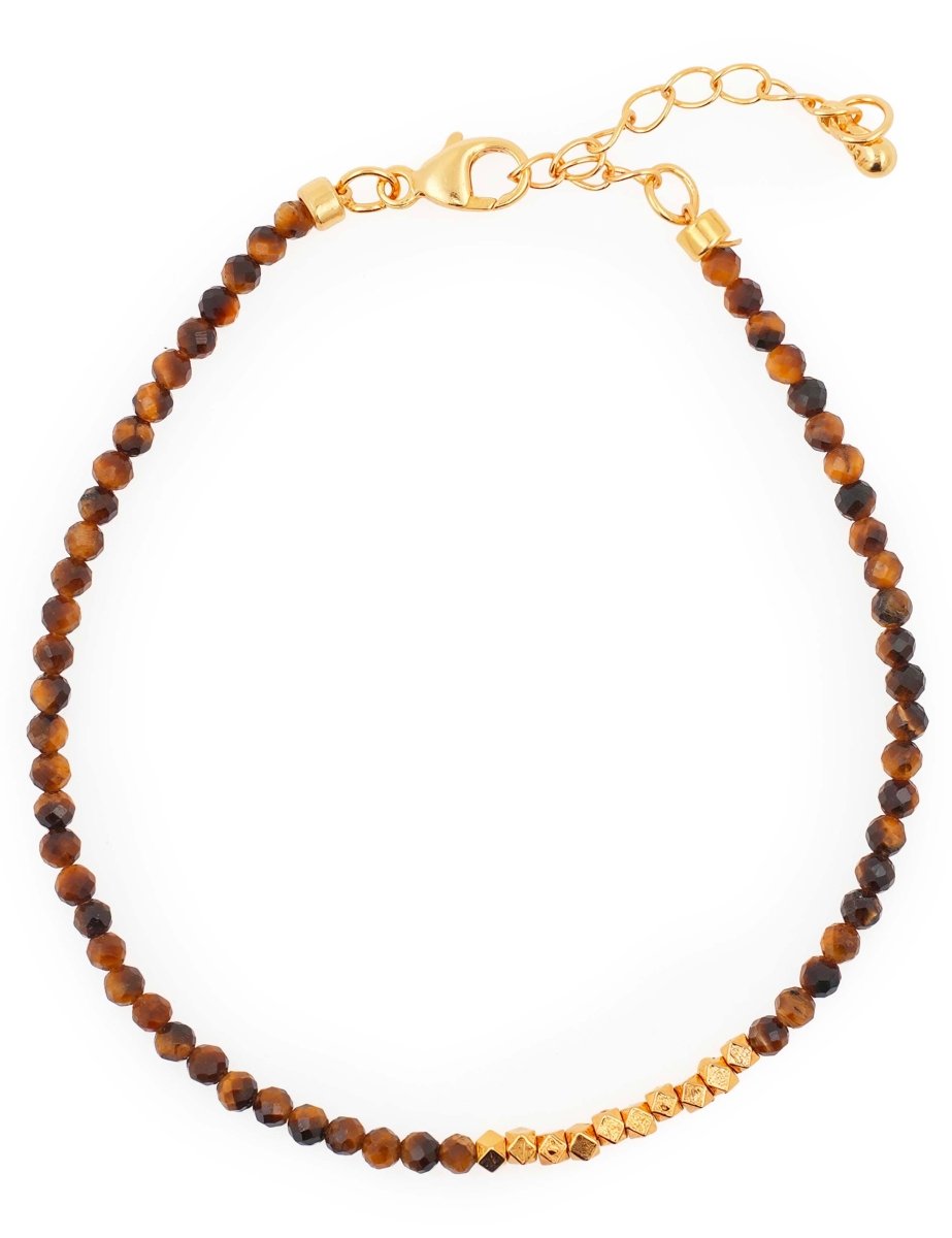 Close-up of 2mm faceted yellow tiger's eye beads with sterling silver clasp and spacer beads – BEAMMORE craftsmanship