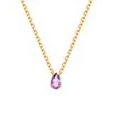 Pear-cut amethyst necklace in gold-plated sterling silver, symbolizing calm and clarity for February birthdays.