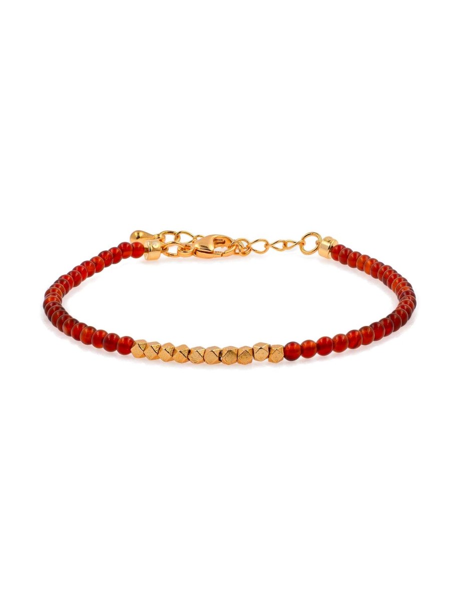 BEAMMORE Red Agate Beaded Sterling Silver Bracelet – Beaded Gemstone Jewelry