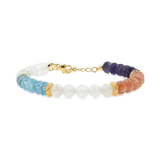 Aurora Glow Faceted Bracelet featuring Aquamarine, Tiger Eye, Sunstone, Gray Moonstone, and Citrine beads