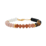 Celestial Harmony Faceted Bracelet with White Moonstone, Pink Opal, Sunstone, Gray Moonstone, and Aquamarine beads.