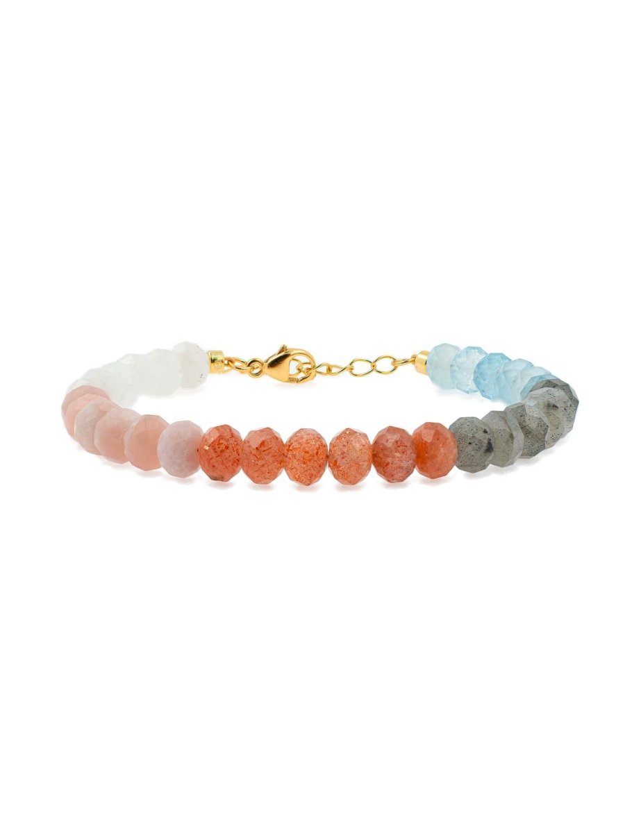 BEAMMORE Moonstone, Pink Opal, Sunstone & Aquamarine Beaded Sterling Silver Bracelet – Beaded Gemstone Jewelry