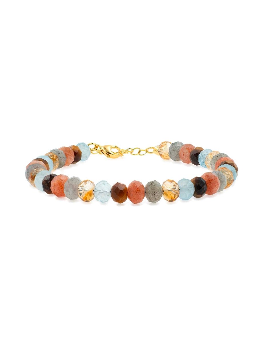 BEAMMORE Aquamarine, Tiger’s Eye, Citrine, Sunstone & Moonstone Beaded Sterling Silver Bracelet – Beaded Gemstone Jewelry