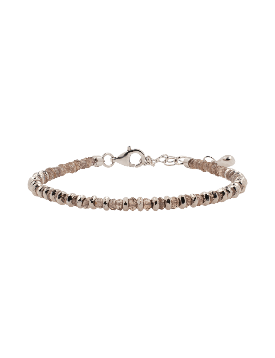 Grounding brown sapphire beaded bracelet with S925 sterling silver spacers for elegant stacking.