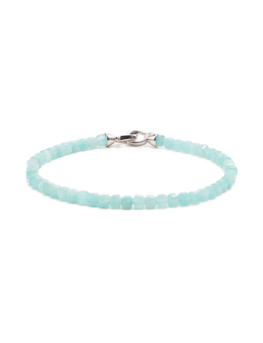 Growth Amazonite bracelet for men, featuring 4x4mm beads and a sterling silver clasp for balance and communication.